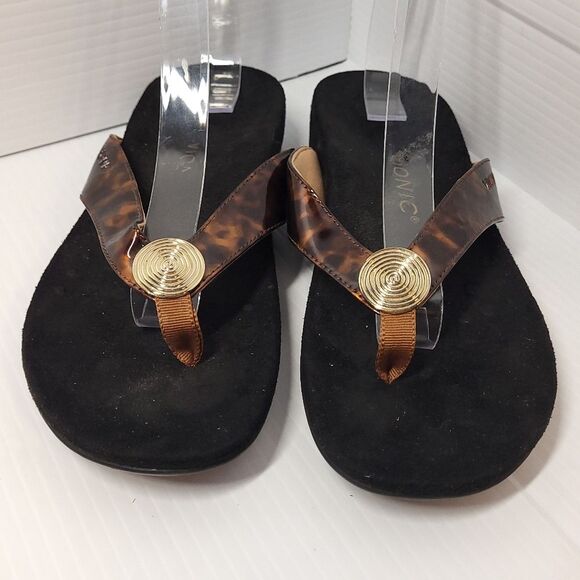Vionic Hilda Tortoise  Sandals Flip Flops Brown/Black Women's 7 - Picture 6 of 11